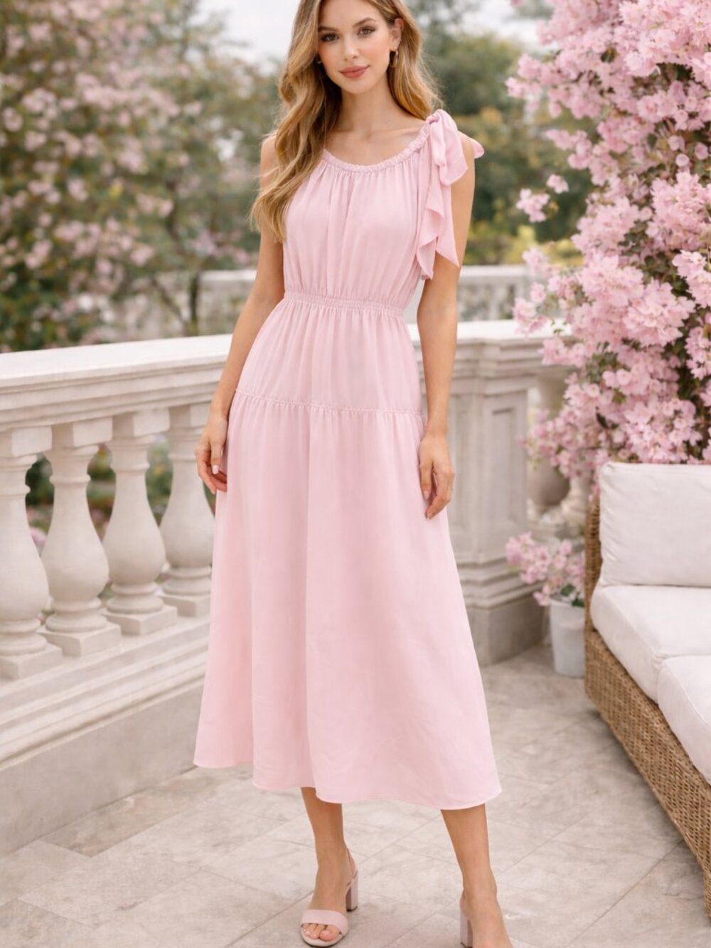 NWT Banana Republic Pink Chiffon Midi Dress Flutter Sleeve Sz S Flowy Romantic